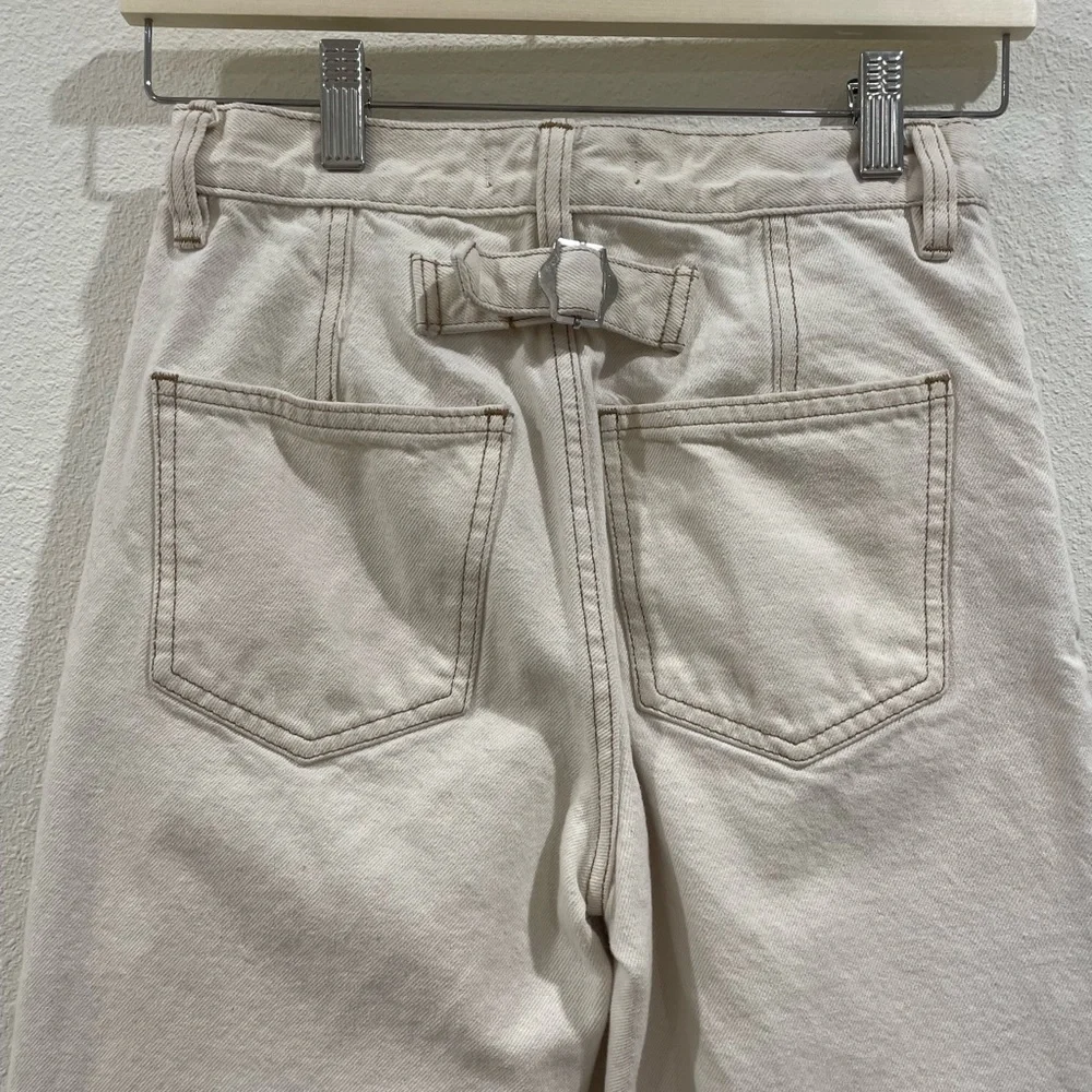 Free People Barrel Leg Button-Down Beige Pants Size 24